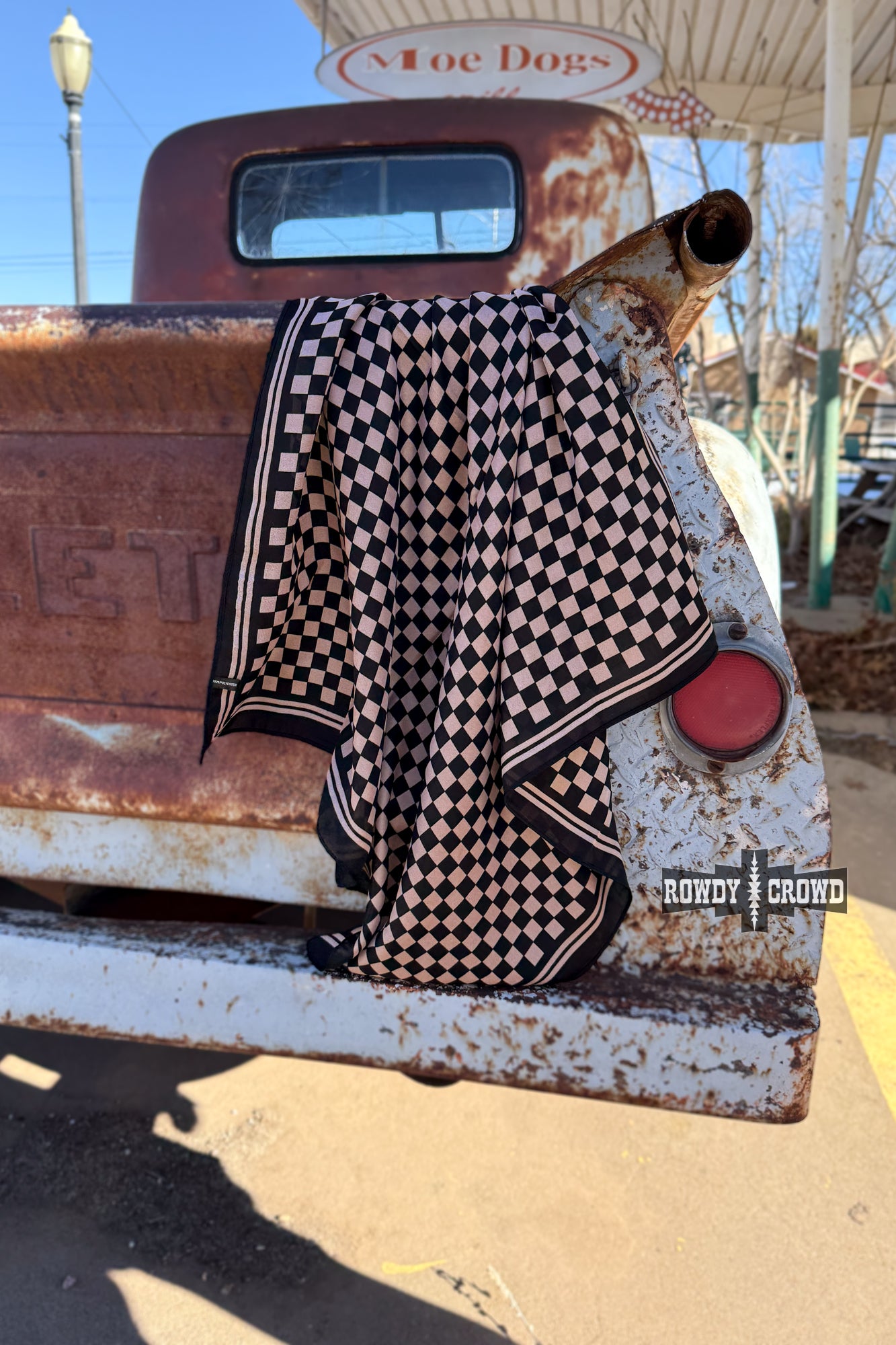 SMALL Tan Checkered Out Wild Rag/ Scarf