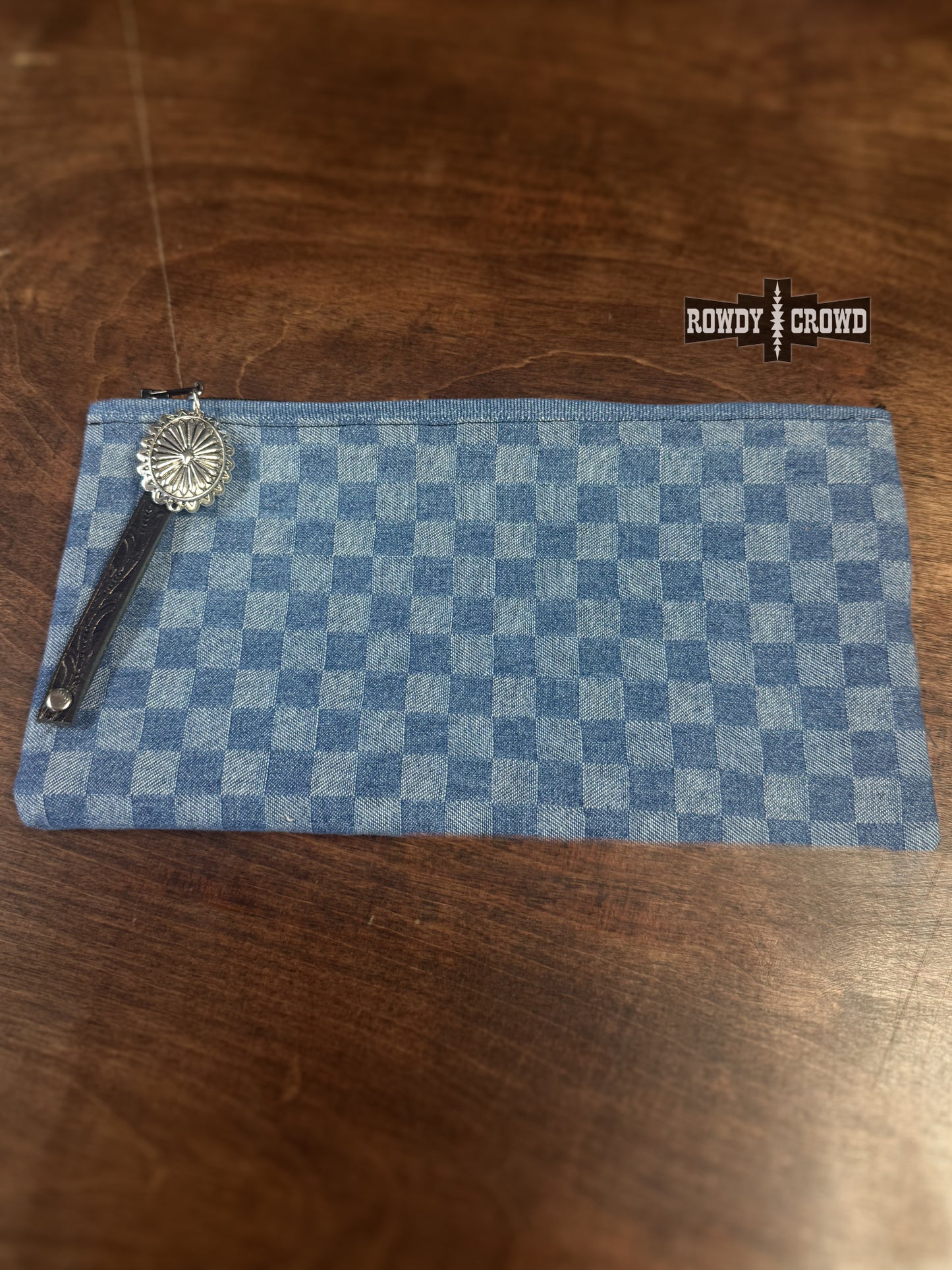 Checkered Denim Cosmetic Bag
